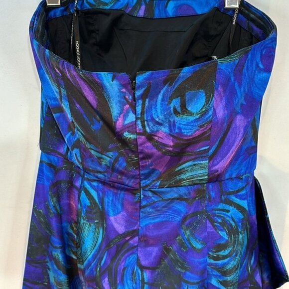 Vintage Maggy London satin strapless peacock print dress size 6 - Picture 5 of 9